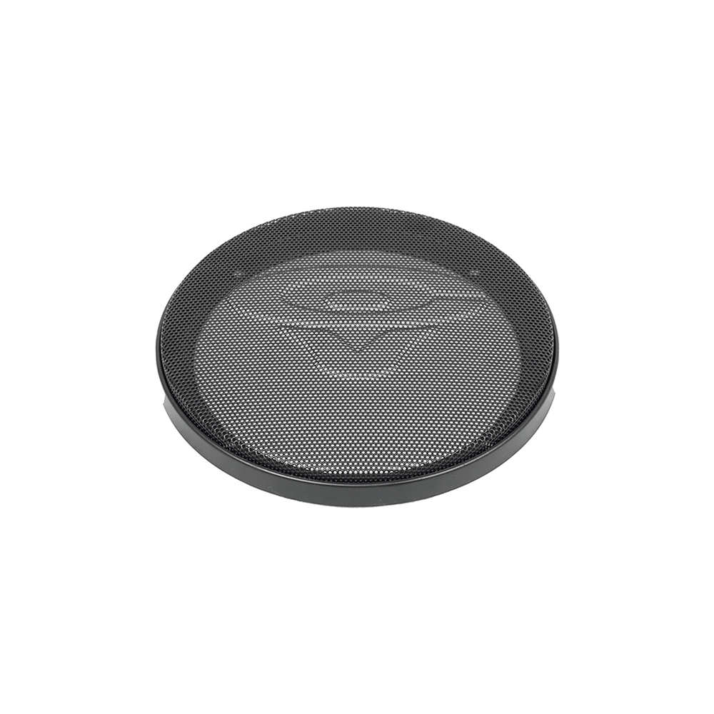 The PH Series 6.5" Grill - GRL65PH is a round, black, slightly convex Cerwin-Vega metal mesh grille with a concentric pattern and fine texture. It features a solid black rim and enhances any audio equipment's aesthetic. Ideal for PH Series Speakers, set against a plain white background.