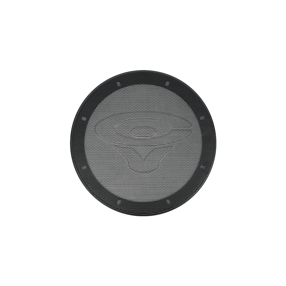 The PH Series 8" Grill - GRL8PH has a circular black metal mesh grill, detailed with a metal rim and eight evenly spaced screws, enhancing sound emission against a plain white background.