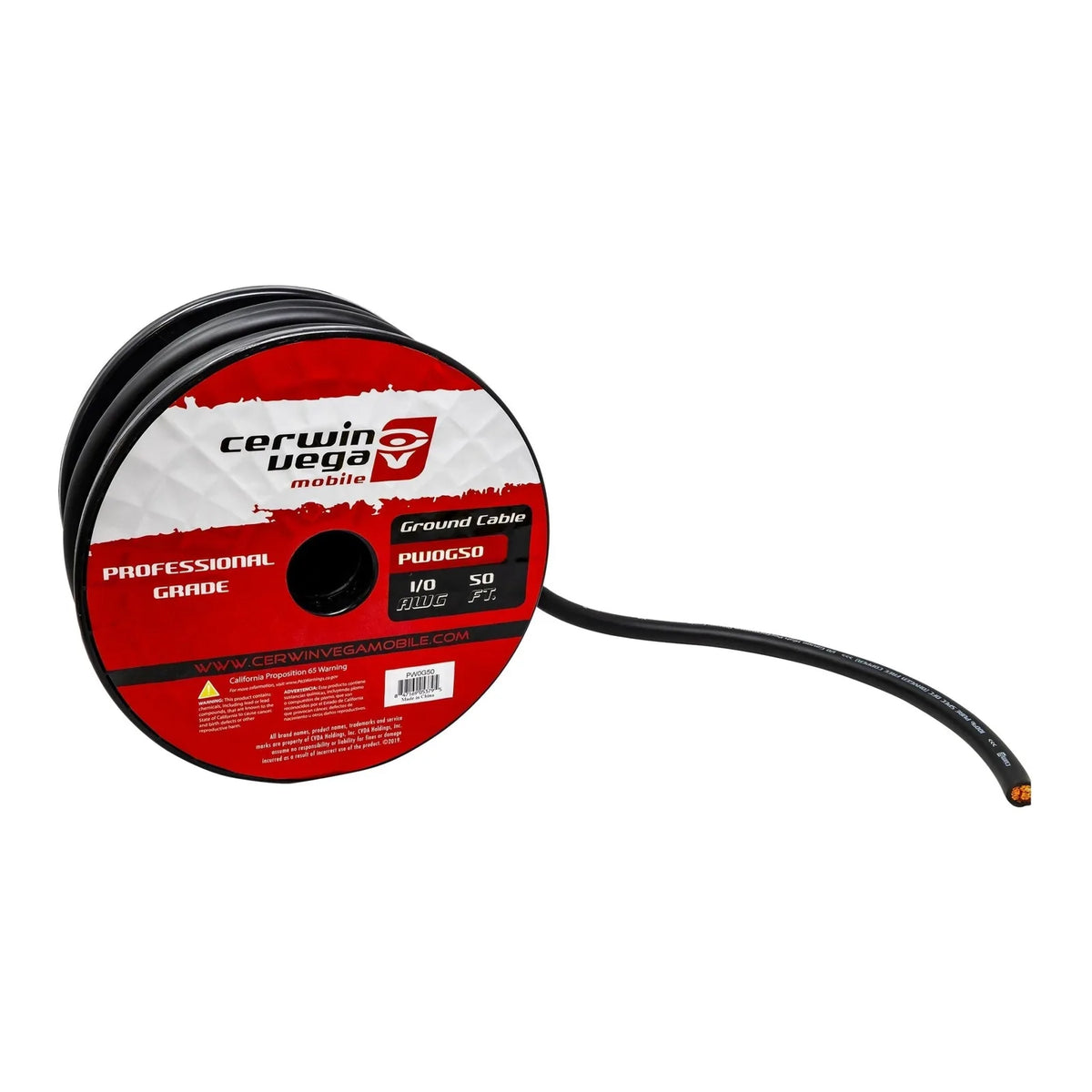 1/0 Gauge OFC Ground Wire Black 50Ft Spool - PW0G50 - Cerwin Vega
