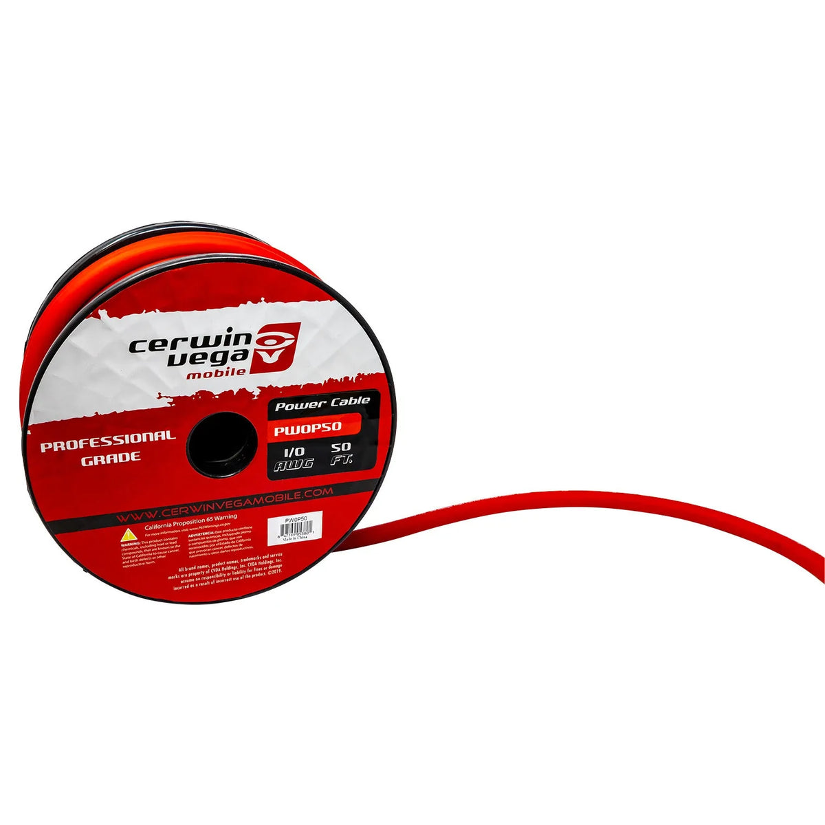 1/0 Gauge OFC Power Wire Frost Red 50Ft Spool - PW0P50 - Cerwin Vega