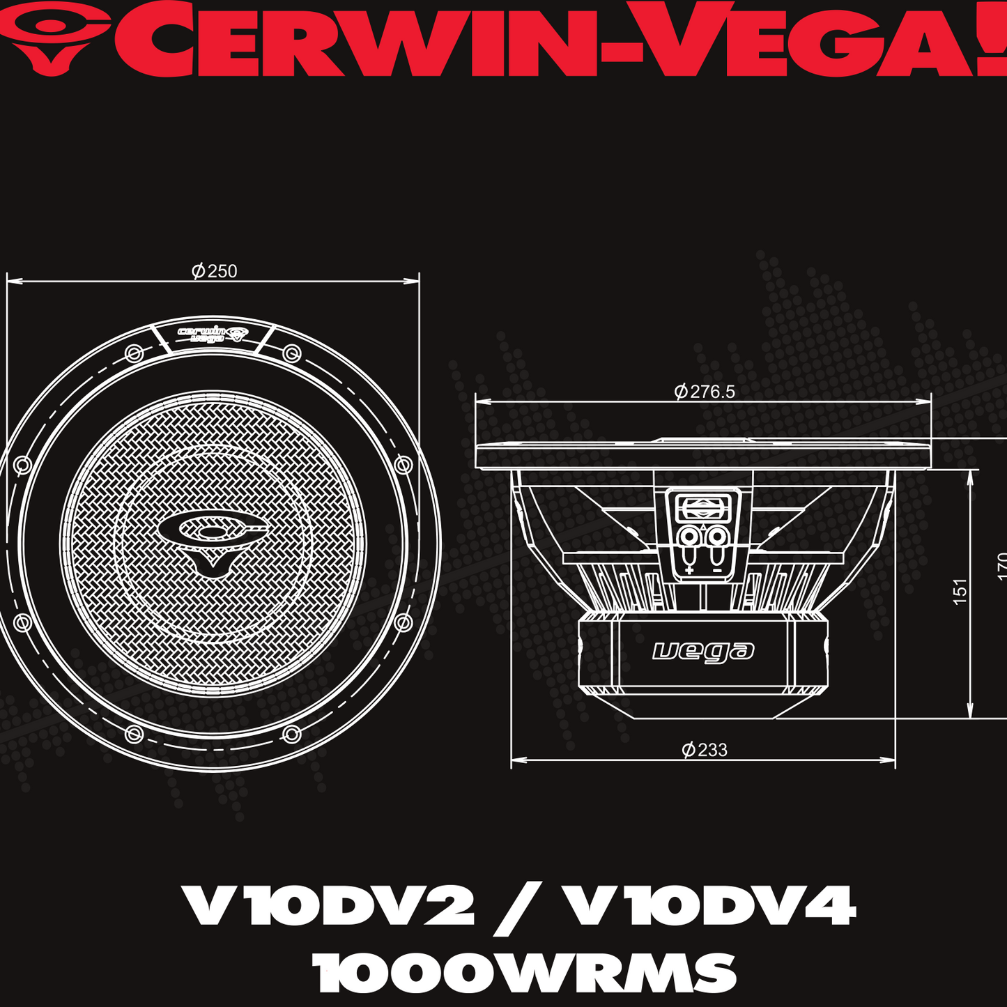 Vega 2025 Edition Subwoofer - 10" 2Ω DVC subwoofer - V10DV2