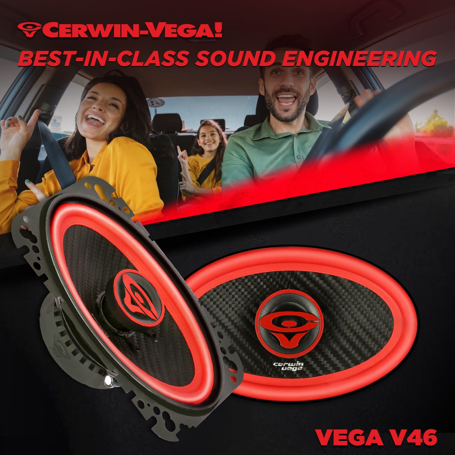 Vega 2025 Edition - 4"x6" 2-Way Coaxial Full Range Speakers (4Ω) - V46