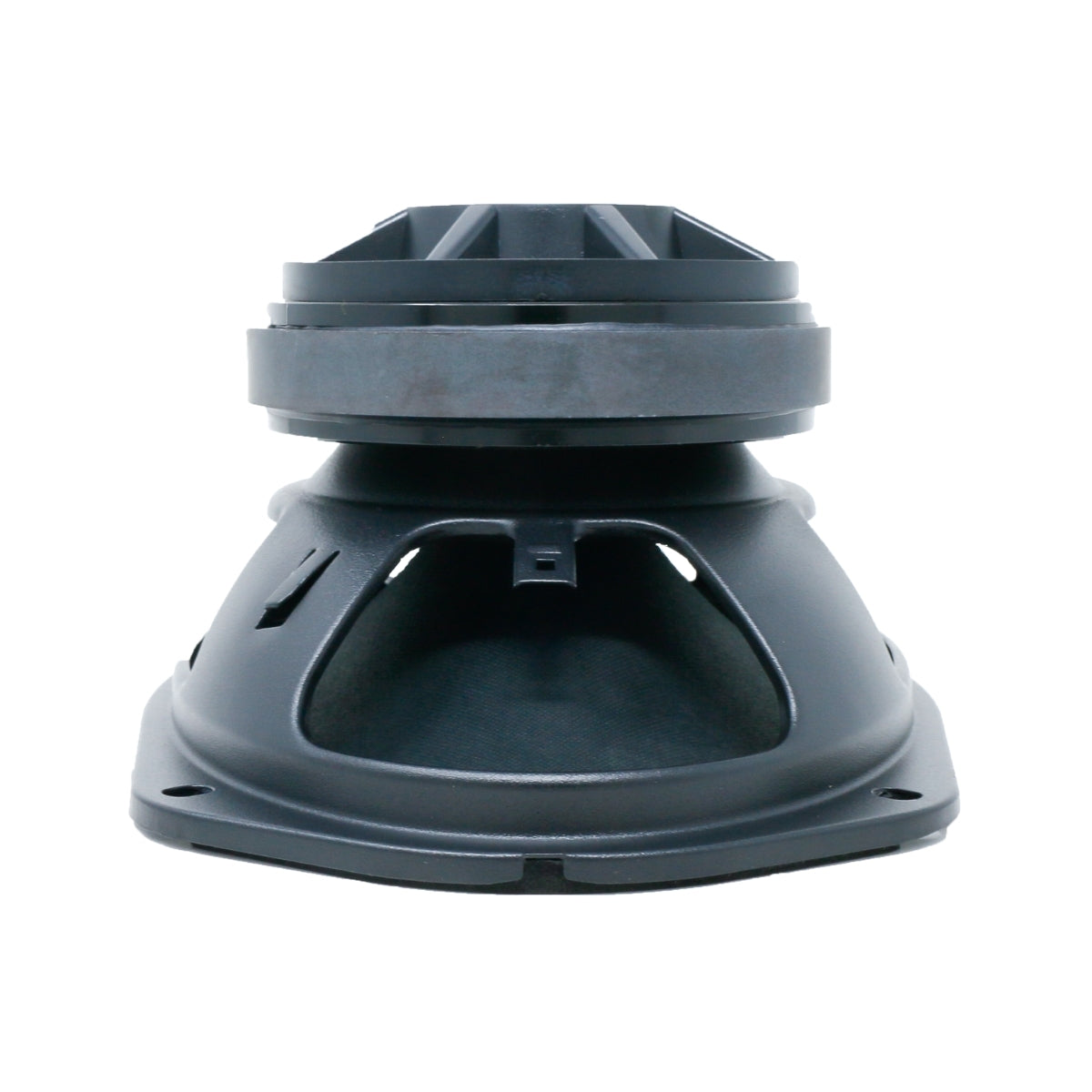 The 6"x9" 2-Way Pro Full-Range Coax Horn Speaker, PH694 by Cerwin-Vega, is shown against a white background. Its black, inverted cone design features a wide ribbed base, narrow central cylinder, and an upper section with angular fins for immersive audio in coaxial setups.