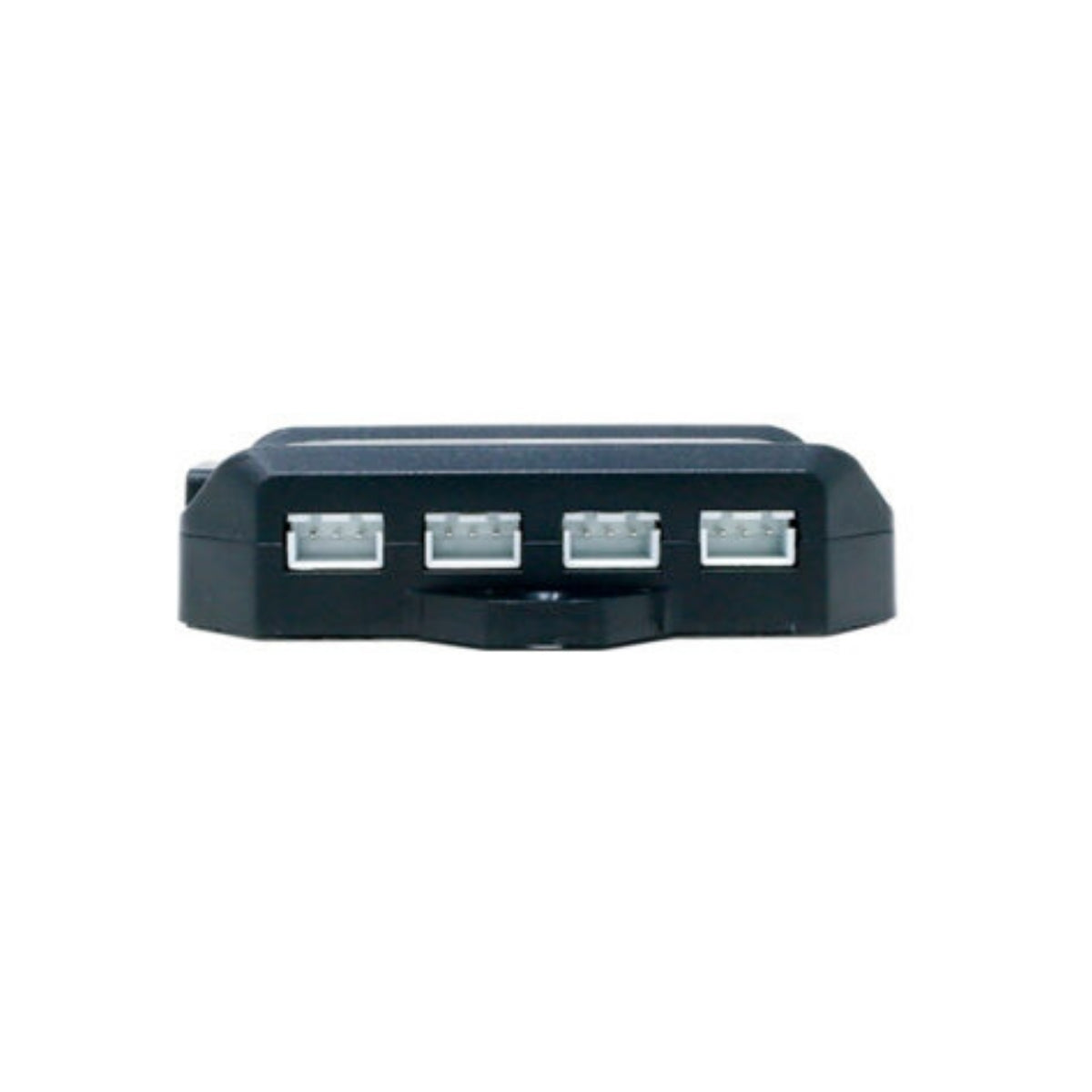 The sleek black MAGIC LANTERN device, RPMDLED model, features four horizontally-aligned USB ports with LED phone app and remote control capabilities. This rectangular unit has a curved top, flat base, and unmistakable USB symbols above each metallic port.
