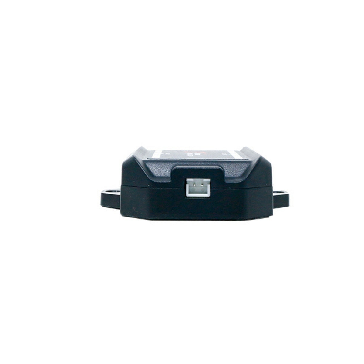 A small black LED Digital Remote Controlled device, similar to a Magic Lantern, appears sleek with its rectangular shape on a white background. It has a single centered USB port and slightly raised sides, with no visible labels or markings.