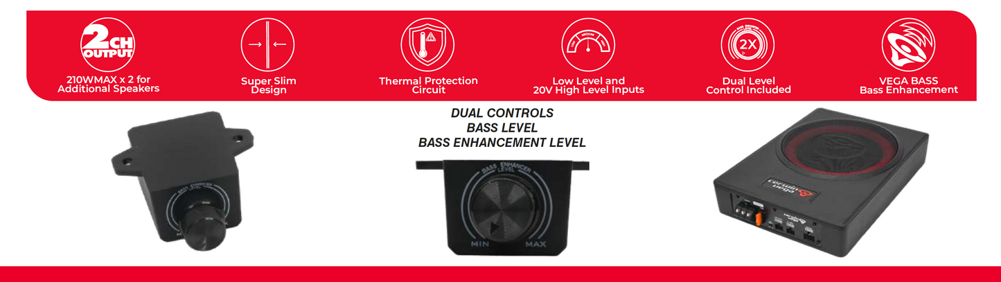 8" UNDER-SEAT BASS SOLUTION WITH VEGA BASS + 2 CHANNEL OUTPUT FOR ADDTIONAL SPEAKERS - VPAS821