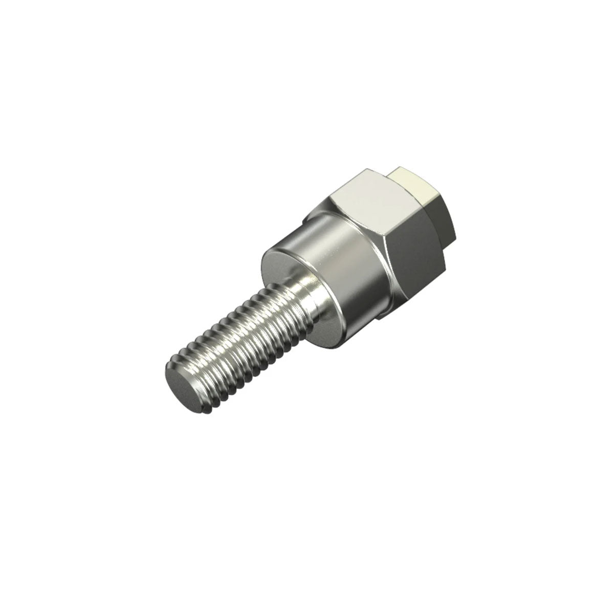 A silver hex bolt with a threaded cylindrical shaft, part of the GM Side Post Adapter Long - CGML by Cerwin Vega, is shown against a white background. It features a hexagonal head and partially smooth shank with prominent threading for secure fastening in mechanical assemblies.