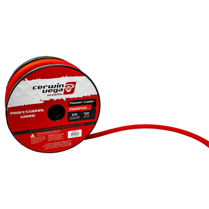 1/0 Gauge OFC Power Wire Frost Red 50Ft Spool - PW0P50 - Cerwin Vega