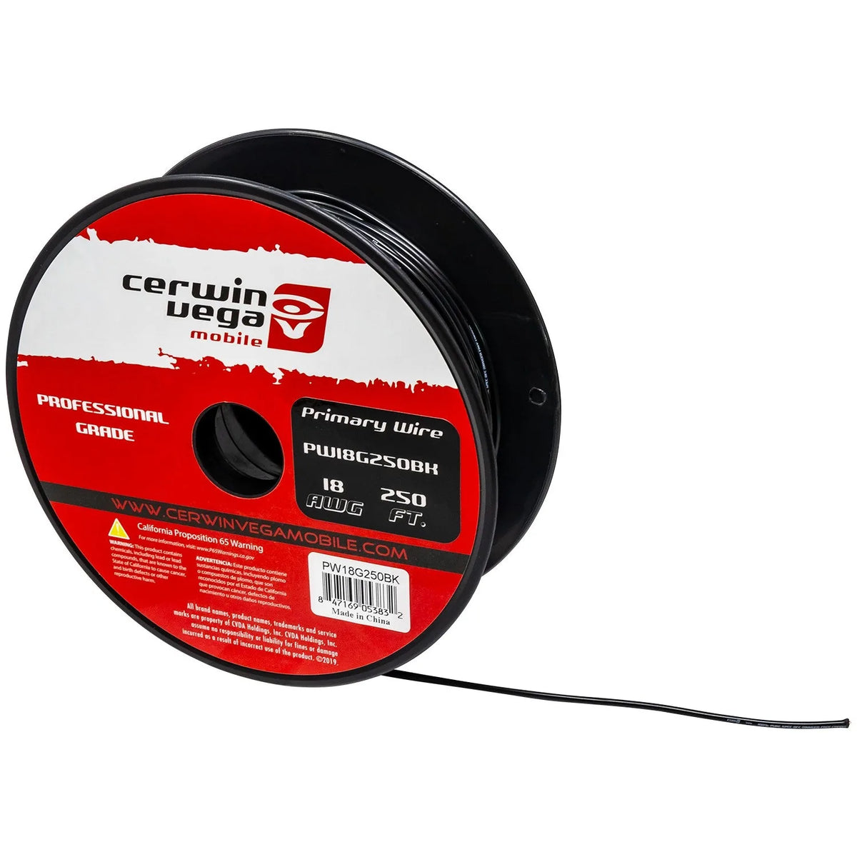 18 Gauge Primary Wire Black 250Ft Spool - PW18G250BK - Cerwin Vega