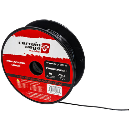 18 Gauge Primary Wire Black 250Ft Spool - PW18G250BK - Cerwin Vega