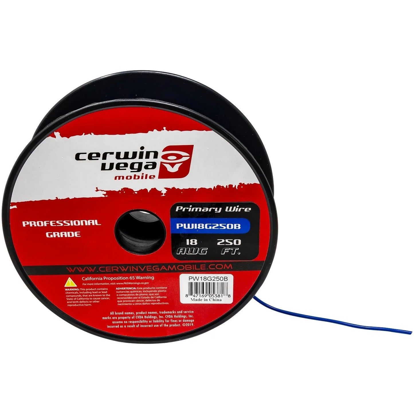 18 Gauge Primary Wire Blue 250Ft Spool - PW18G250B - Cerwin Vega