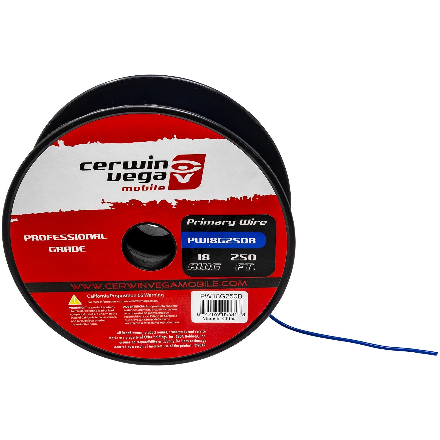 18 Gauge Primary Wire Blue 250Ft Spool - PW18G250B - Cerwin Vega