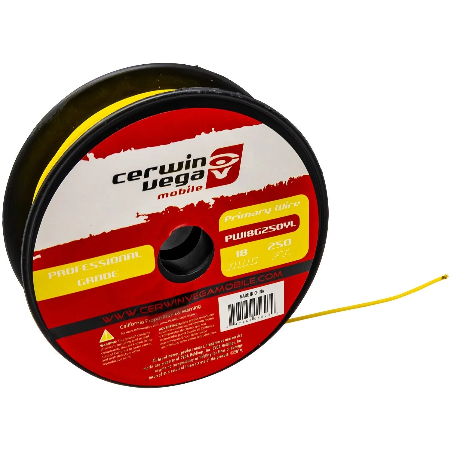 18 Gauge Primary Wire Yellow 250Ft Spool - PW18G250YL - Cerwin Vega