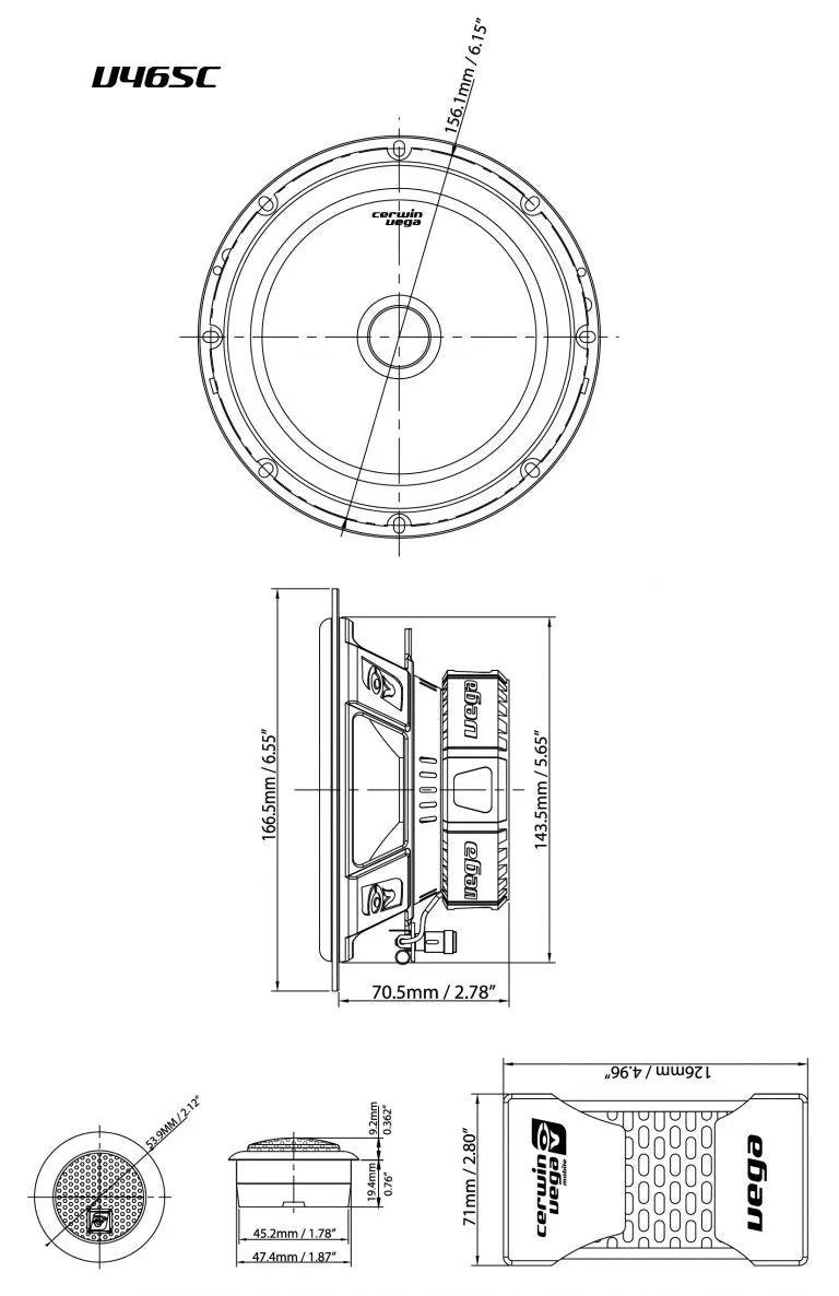 6.5" VEGA 2-Way Component Speaker Set - V465C - Cerwin Vega