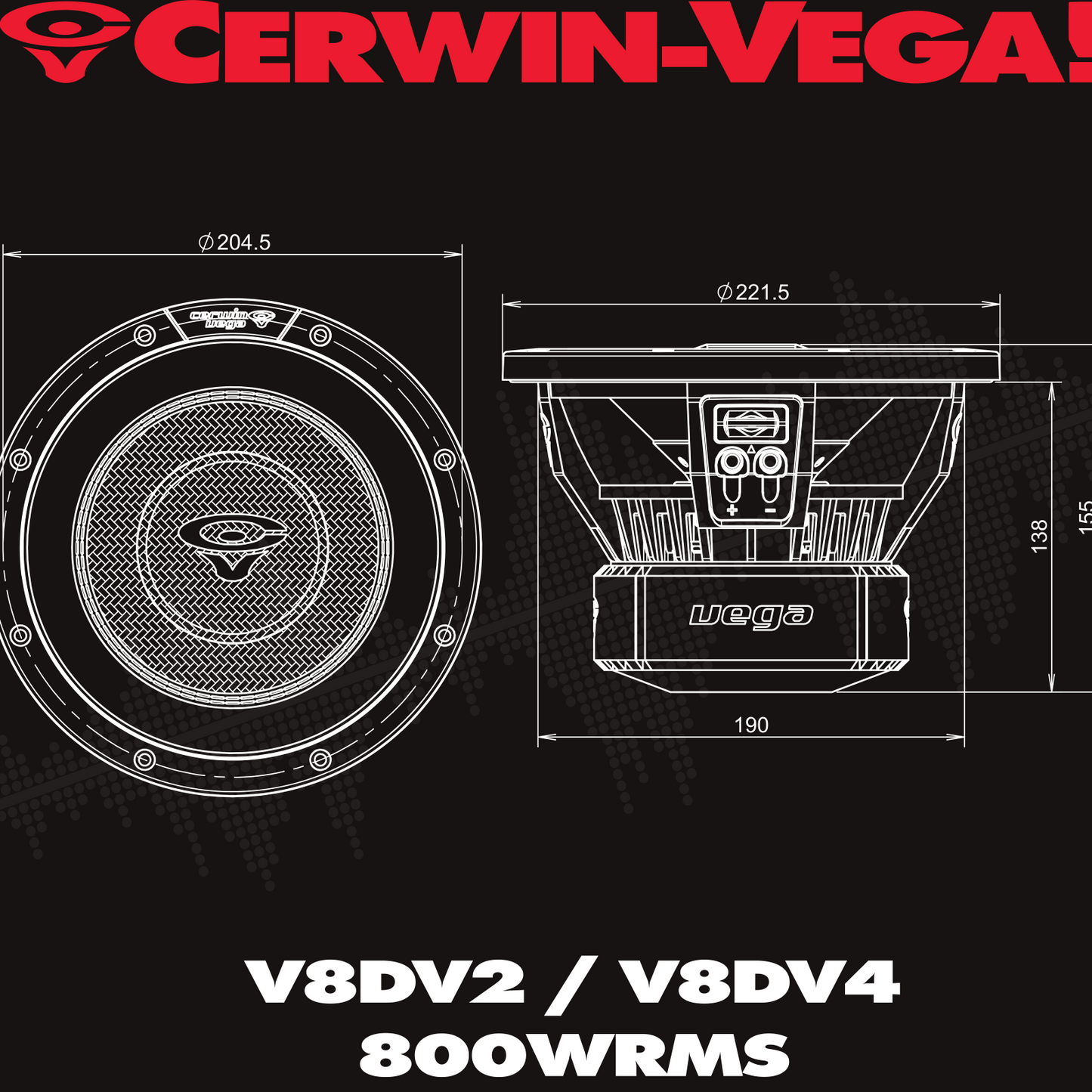 Vega 2025 Edition Subwoofer - 8" 4Ω DVC subwoofer - V8DV4