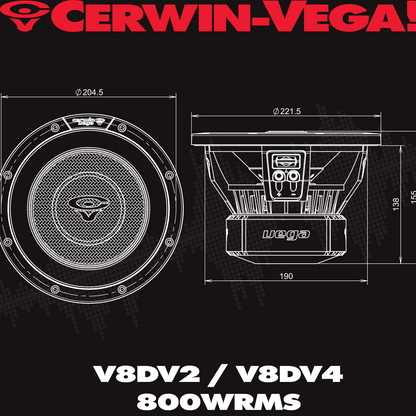 Vega 2025 Edition Subwoofer - 8" 4Ω DVC subwoofer - V8DV4