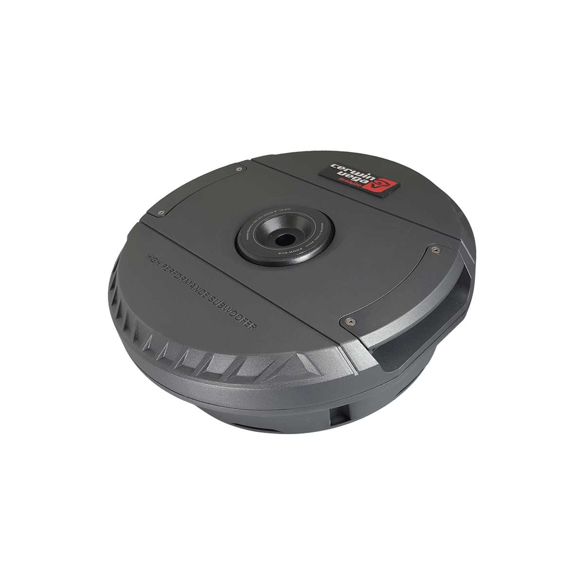 The stylish, gray robotic vacuum cleaner, echoing the design of a VEGA 12" Passive Spare Tire Subwoofer - VS12, features a central sensor and angular sides for efficient navigation. Its polished surface highlights the "Ecovacs Deebot" brand.