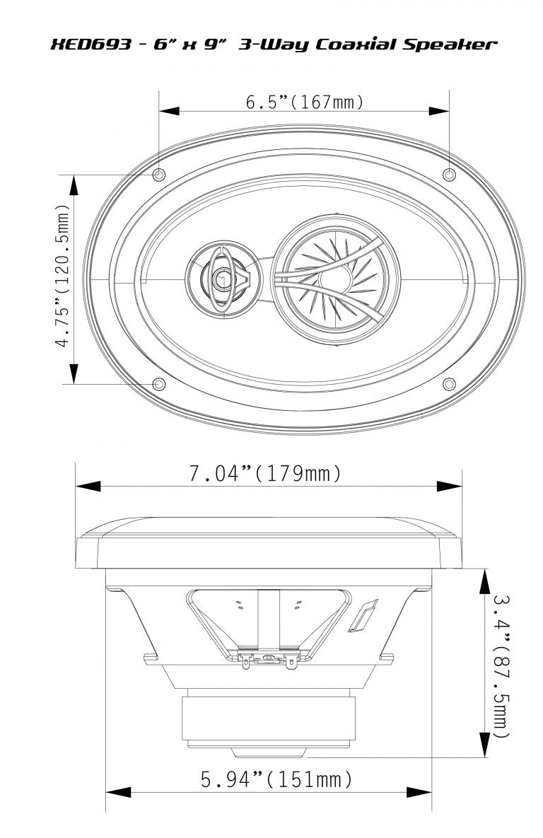 XED Series 6"x9" 3-Way Coaxial Speakers - XED693
