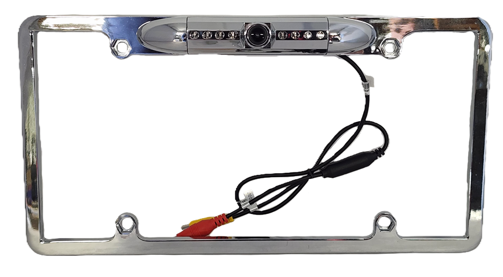 Chrome HD License Plate Frame with Backup Camera - CLF1C