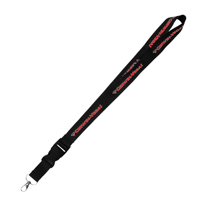 The Cerwin-Vega Mobile Lanyard (CVMLANR) is black with "COUNTER-LOGIC" in bold red and white letters. It includes a metal clasp and quick-release buckle, ideal for ID badges or keys.