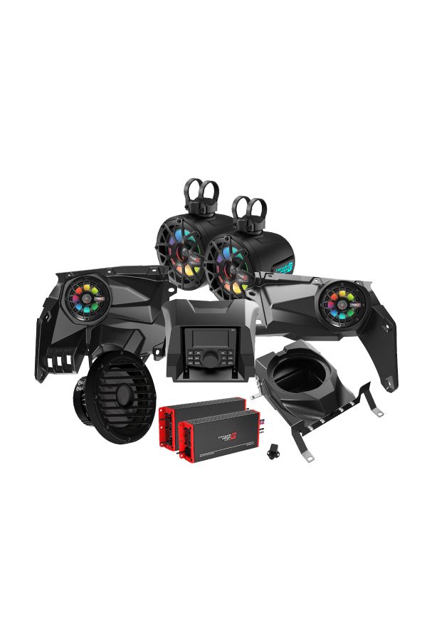 2017+ Can Am Maverick X3/X3 Max Complete Speaker Kit with 4 Ch & 1 Ch Waterproof Amplifier, 10” Sealed Marine Subwoofer, 6.5” Tower Speaker System and CMR3 Media Audio Player